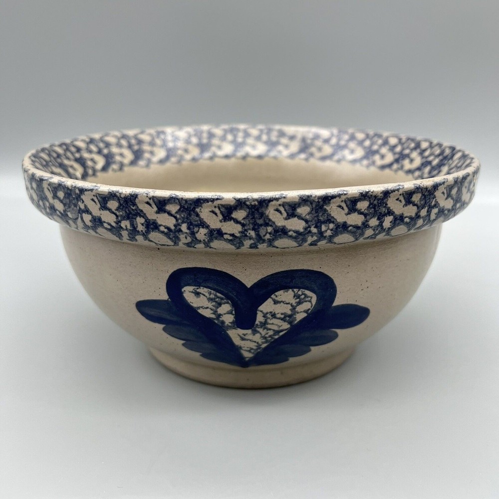 Beaumont Brothers Pottery Blue Spongeware Mixing Bowl BBP Serving Fruit Bowl